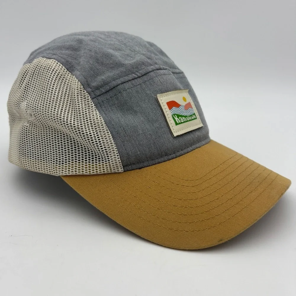 KANAKUK KAMPS Trucker‎ Hat Cap Grey Yellow Strapback 5 Panel Adjustable Patch
